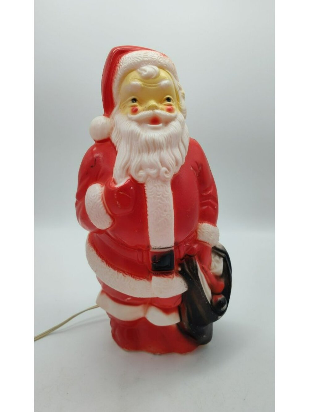Vintage 1968 Empire 13" Santa w Toy Bag Table Top Lighted Blow Mold WORKS